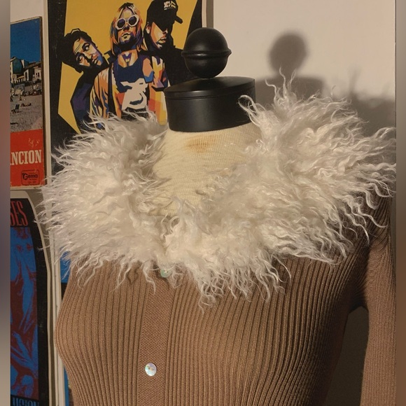 Brown and white knit tight dress w/ faux fur lining - Picture 3 of 5